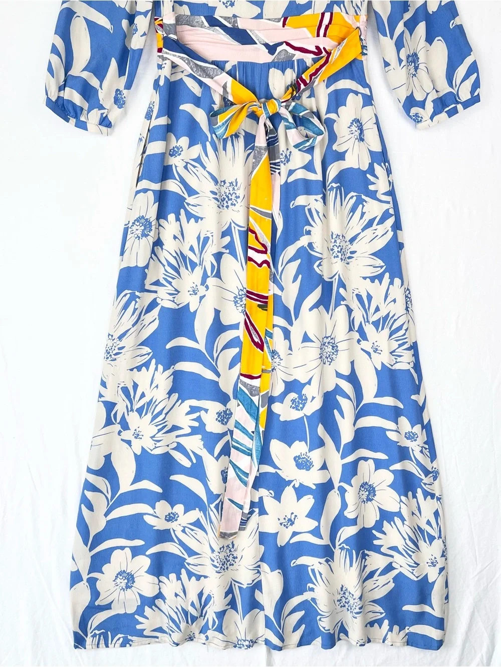 Anthropologie Maeve Belted Kimono Dress Sz 6 Blue Floral Boho Feminine Resort